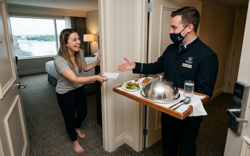 The Sheraton on the Falls Room Service Menu on the Falls room service menu is designed around the context of its location guests who may be celebrating anniversaries