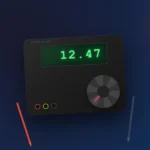 Digital multimeter on dark studio background with vibrant gradient lighting