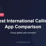 Best international calling app comparison graphic showing WhatsApp, Skype, Google Voice, and Rebtel reviewed for cheap global calls